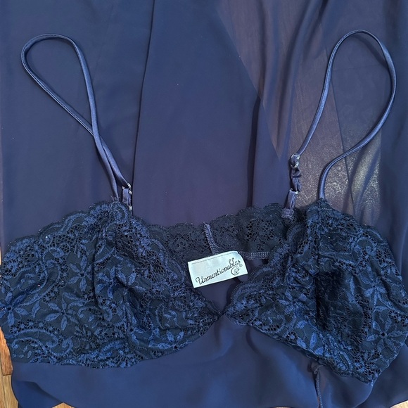 VINTAGE | Unmentionables navy lace blue babydoll intimate size o/s - Picture 2 of 4